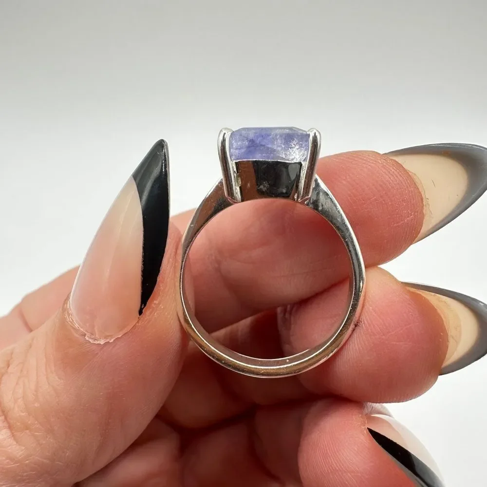 NWOT‎ 9x13mm Emerald cut Tanzanite solitaire ring in sterling silver stamped!